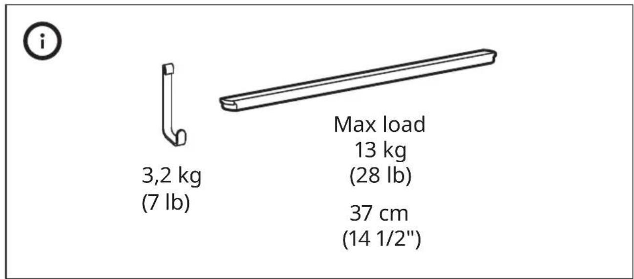 i 3,2 kg (7 lb) Max load 13 kg (28 lb) 37 cm (14 1/2")