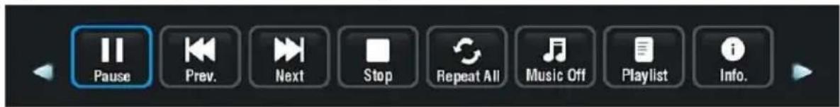 II Pause Prev. Next Stop Repeat All Music Off Playlist Info.