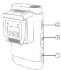 Diagram of a device with labeled parts, showing front, side, and top views with numbered annotations.