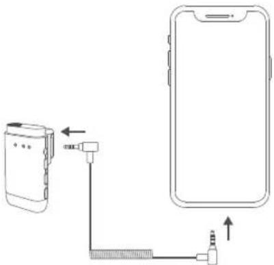 Diagram showing connection between a smartphone and a device via USB cable, with directional arrows indicating signal or data flow.