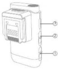 Diagram of a device with labeled parts, showing front, side, and top views with numbered annotations.