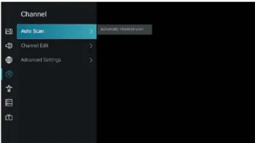 Channel Auto Scan Automatic channel scan Channel Edit Advanced Settings