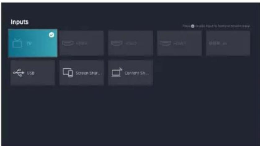 Inputs TV USB Screen Shar... Content Sh...