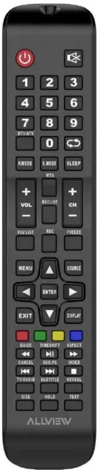 1 2 3 4 5 6 7 8 9 DTV/ATV 0 P.MODE S.NODE SLEEP NTS + VOL RECLIST +CH - FAVLIST REC FREEZE MENU SOURCE ENTER EXIT DISPLAY GUIDE TIMESHIFT ASPECT CANCEL SUB.PG INDEX TV.RADIO SUBTITLE REVEAL SIZE HOLD TEXT ALLVIEW