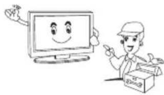 Cartoon illustration of a smiling computer monitor and a delivery worker holding a box (no text or symbols)