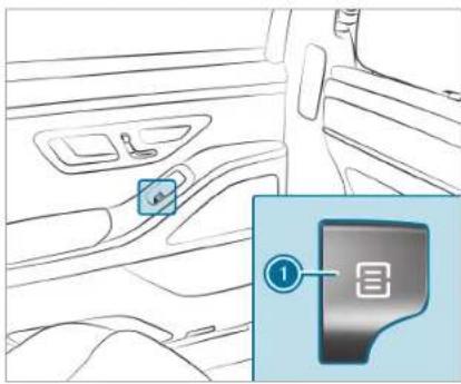 Diagram of car interior showing seatbelt and door panel with labeled button