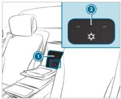 Diagram showing a car seatbelt with labeled buttons and a highlighted touchscreen device labeled '2'