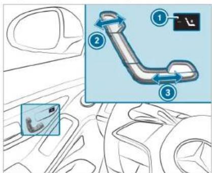 Diagram showing car seatbelt components with numbered parts and directional arrows indicating movement or flow.