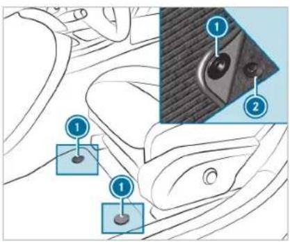 Diagram of car seatbelt components with numbered labels pointing to specific parts