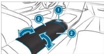 Diagram showing car seatbelt mechanism with numbered arrows indicating clockwise motion and turn directions
