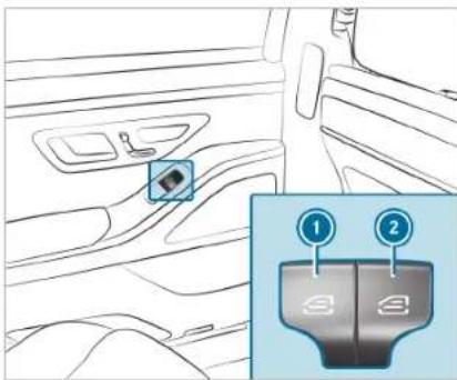 Diagram of car interior showing seatbelt and two switches labeled 1 and 2, with a magnified inset highlighting the switch.