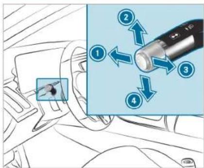 Diagram showing car seatbelt adjustment with numbered arrows and a magnified view of the component