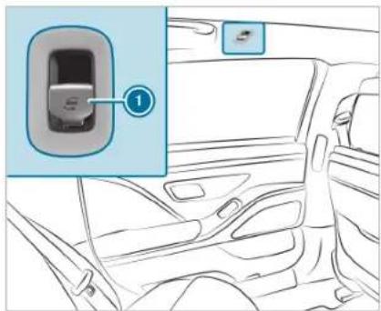 Diagram of car interior showing a car seatbelt with a highlighted component and a numbered label pointing to the seatbelt.