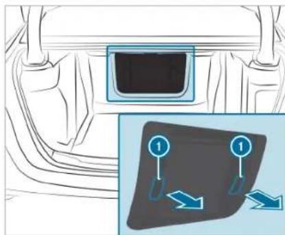 Diagram showing car interior and dashboard with labeled buttons and directional arrows indicating movement or navigation