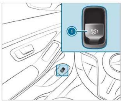 Diagram showing car interior with a highlighted switch labeled '1' pointing to a small component, likely indicating a location or status.
