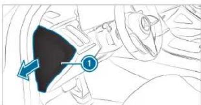 Diagram showing a car interior with a highlighted section labeled '1' and directional arrow indicating rotation or movement.