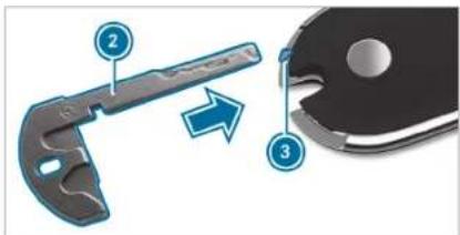 Diagram showing a mechanical component with labeled parts and an arrow indicating transformation or assembly.