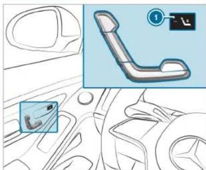 Diagram showing car seat components with a highlighted section and directional arrow, likely illustrating vehicle safety or safety instructions.