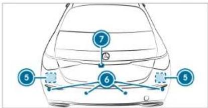 Diagram of a car's front view with numbered points and connected sensor points, likely for diagnostic or safety documentation.