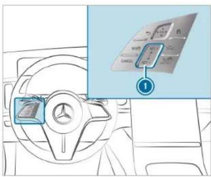 Diagram showing car interior with steering wheel and dashboard, highlighting a control panel with Chinese labels and an arrow pointing to the switch.