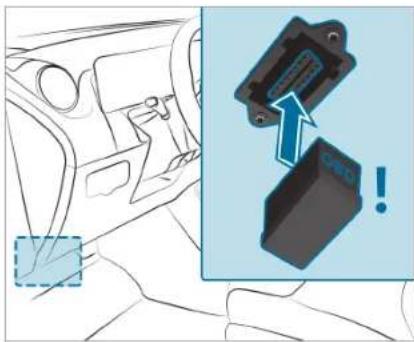 Diagram showing car interior and a close-up of a mechanical component with an arrow indicating motion or force, alongside a warning symbol.
