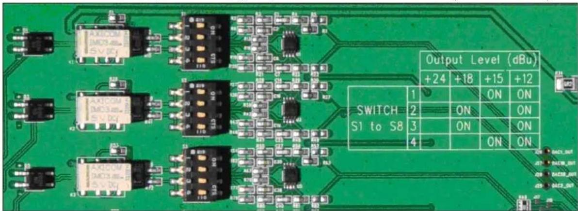 Output Level (dBu) +24 +18 +15 +12 SWITCH S1 to S8 1 ON ON 2 ON ON 3 ON ON 4 ON ON
