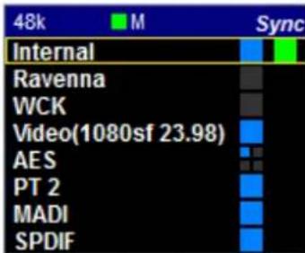 48k M Sync Internal Ravenna WCK Video(1080sf 23.98) AES PT 2 MADI SPDIF