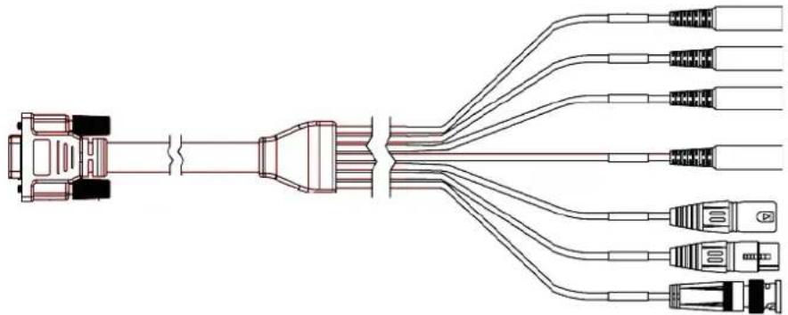 Diagram of a cable connector showing connections from a cable to various connectors (no text or labels present)