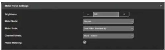 Meter Panel Settings Brightness: - 120 + Meter Mode: Meter Scale: Channel Idents: Phase Matching: ?
