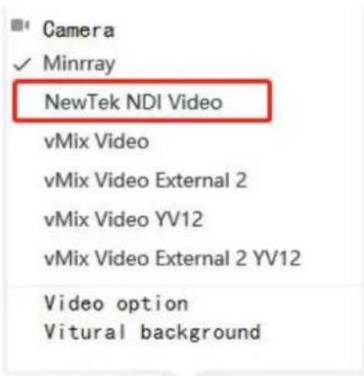 Camera ✓ Minray NewTek NDI Video vMix Video vMix Video External 2 vMix Video YV12 vMix Video External 2 YV12 Video option Vitural background