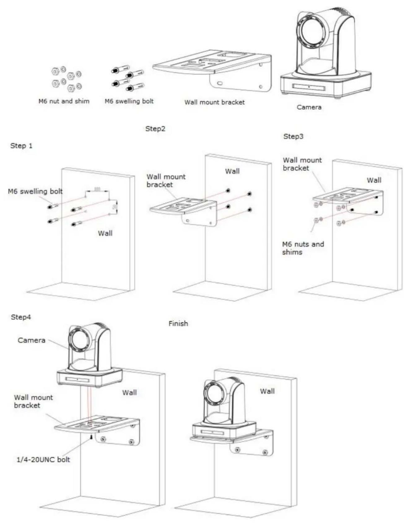 Feelworld NDI20X - 1) Wall mount step - 1