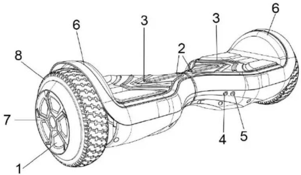 Technical diagram of a 3D hovercraft with numbered parts for identification