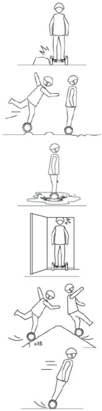 Illustration showing a person using a balance scale to move, with step-by-step instructions and a safety sign indicating >15 speed.