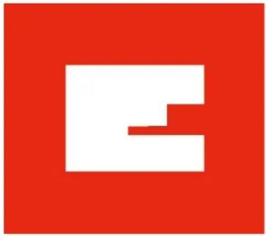Abstract geometric logo with white letter 'E' on red background (no text or symbols)