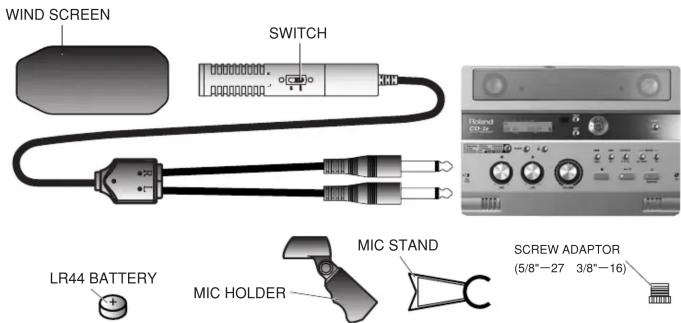 WIND SCREEN SWITCH LR44 BATTERY MIC HOLDER MIC STAND SCREW ADAPTOR (5/8"-27 3/8"-16)