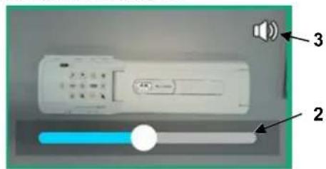Image of a remote control device with labeled parts and speaker indicator