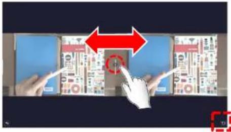 Diagram showing hands interacting with a device, with arrows indicating bidirectional interaction and a magnified view of the device's screen.