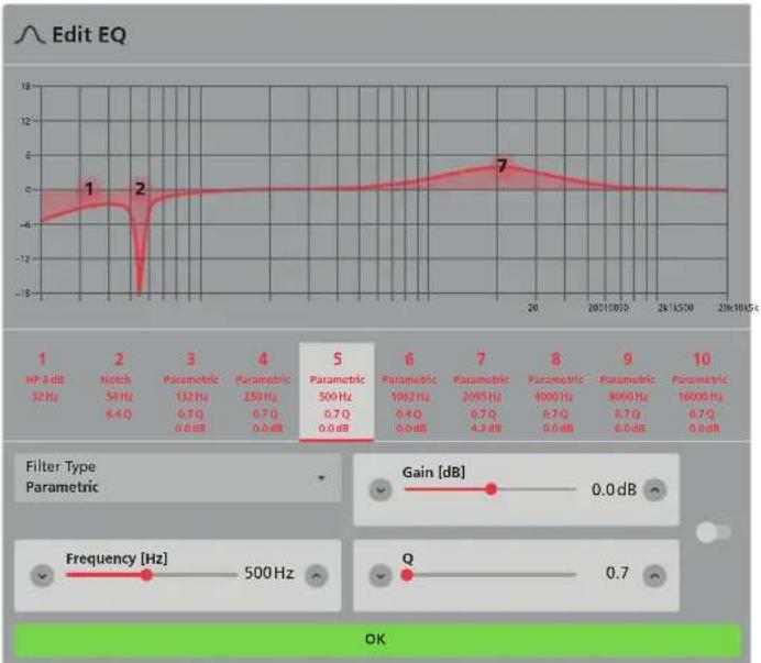 | Parameter | Value | | --------- | ----- | | HP Edit | 52 Hz | | Noise | 54 Hz | | Parametric | 132 Hz | | Parametric | 250 Hz | | Parametric | 500 Hz | | Parametric | 106.2 Hz | | Parametric | 209.5 Hz | | Parametric | 400 Hz | | Parametric | 600 Hz | | Parametric | 16000 Hz | | Filter Type | Para…