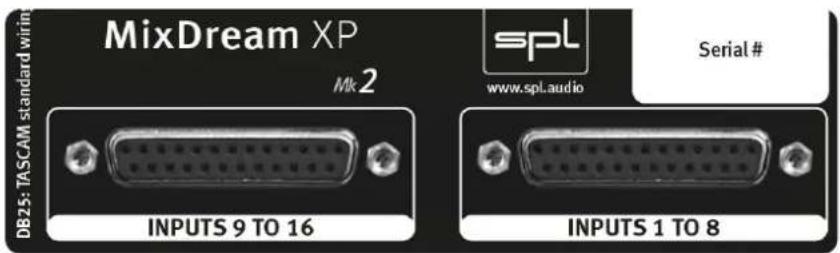 MixDream XP Mk 2 INPUTS 9 TO 16 sPL www.spl.audio Serial # INPUTS 1 TO 8 DB25: TASCAM standard wire
