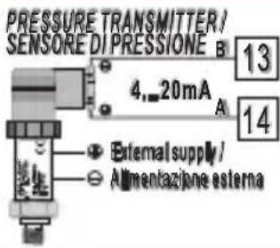 PRESSURE TRANSMITTER/ SENSORE DI PRESSIONE B 4,20mA External supply / Alimentazione esterna 13 14