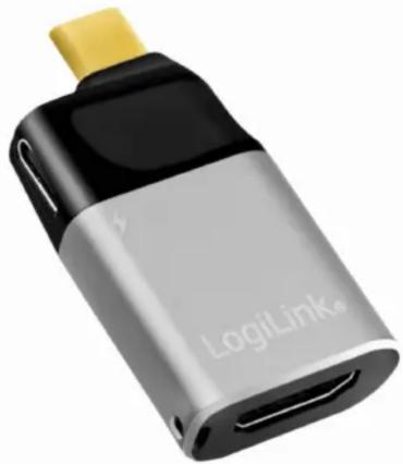 Close-up of a LogiLink device with black and silver casing, yellow clip, and connector port (no visible text or symbols on body)