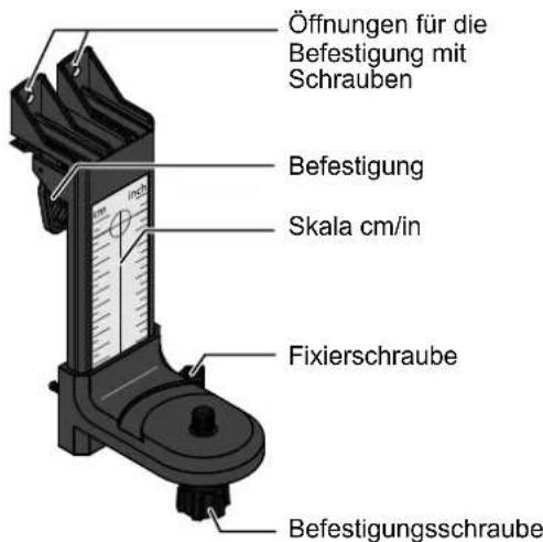 Öffnungen für die Befestigung mit Schrauben Befestigung Skala cm/in Fixierschraube Befestigungsschraube