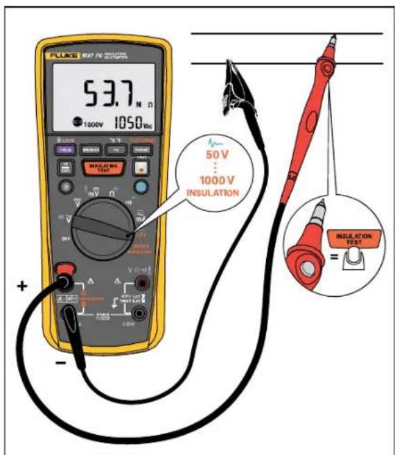 53.7 M Ω 1000V 1050 Vdc 50 V 1000 V INSULATION INSULATION TEST + -