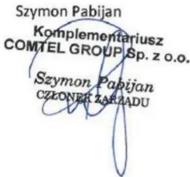 Szymon Pabijan Komplementariusz COMTEL GROUP Sp. z o.o. Szymon Pabijan CZŁONER ZARZADU