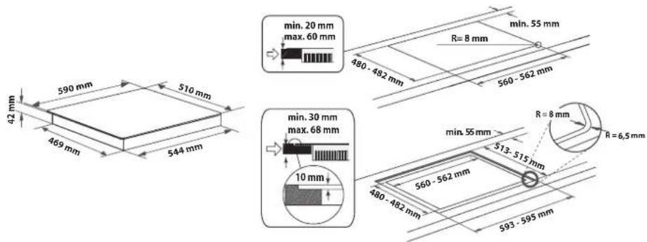 min. 20 mm max. 60 mm 480 - 492 mm R= 8 mm 560 - 562 mm min. 55 mm 42 mm 590 mm 510 mm 469 mm 544 mm min. 30 mm max. 68 mm 10 mm min. 55 mm 513 - 515 mm 480 - 492 mm R= 8 mm R=6,5 mm 560 - 562 mm 593 - 595 mm