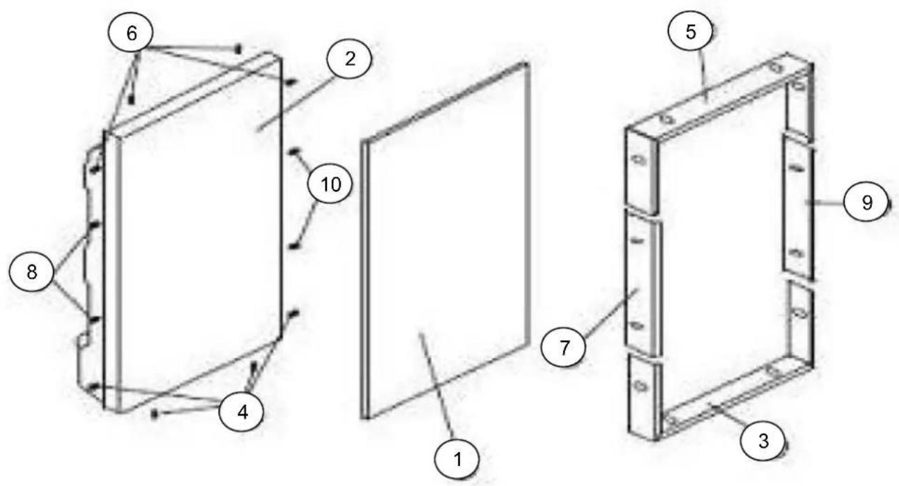 Technical diagram showing two views of a rectangular frame with numbered components, likely illustrating assembly or design principles.