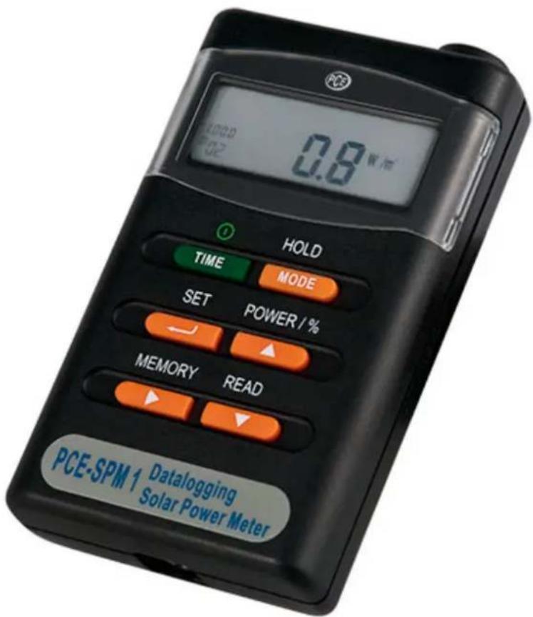 PCE-SPM 1 Datalogging Solar Power Meter 0.8 W/m² HOLD TIME MODE SET POWER / % MEMORY READ PCE-SPM 1
