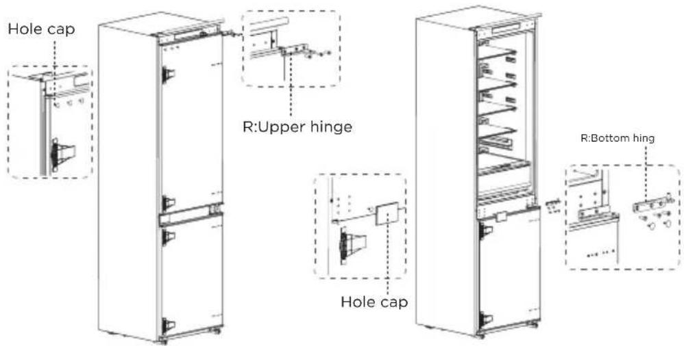 Hole cap R:Upper hinge Hole cap R:Bottom hinge