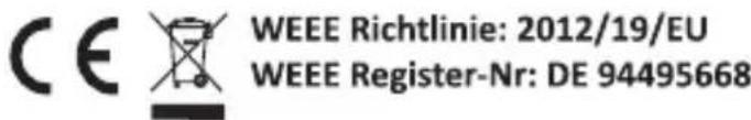 CE WEEE Richtlinie: 2012/19/EU WEEE Register-Nr: DE 94495668
