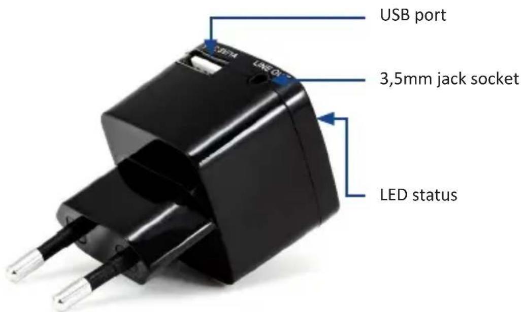 USB port 3,5mm jack socket LED status